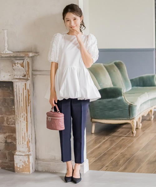 QUEENS COURT（クイーンズコート）の「袖チュールバルーンチュニック≪洗濯機で洗える≫（チュニック・レディース・ホワイト/グリーン/ブラック・M）」の7枚目の写真