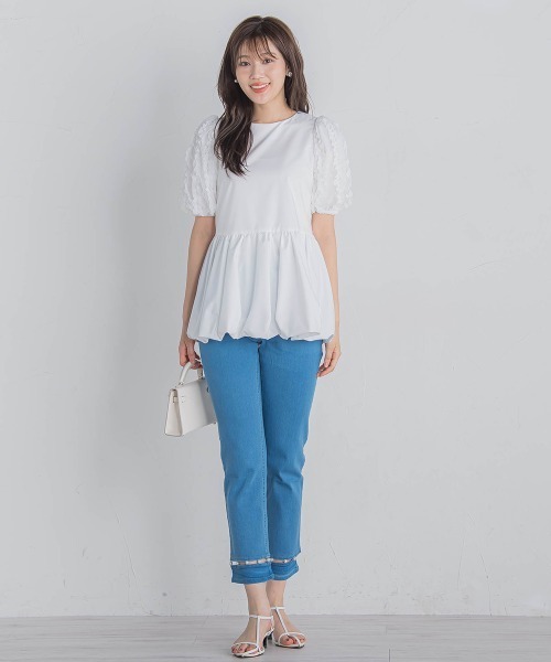 QUEENS COURT（クイーンズコート）の「袖チュールバルーンチュニック≪洗濯機で洗える≫（チュニック・レディース・ホワイト/グリーン/ブラック・M）」の12枚目の写真