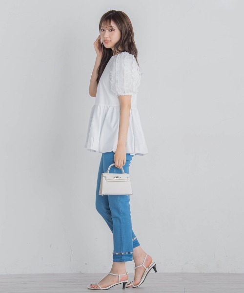 QUEENS COURT（クイーンズコート）の「袖チュールバルーンチュニック≪洗濯機で洗える≫（チュニック・レディース・ホワイト/グリーン/ブラック・M）」の13枚目の写真