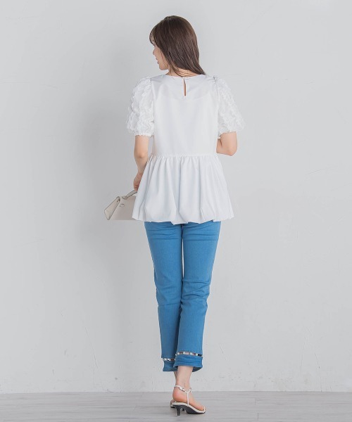 QUEENS COURT（クイーンズコート）の「袖チュールバルーンチュニック≪洗濯機で洗える≫（チュニック・レディース・ホワイト/グリーン/ブラック・M）」の14枚目の写真