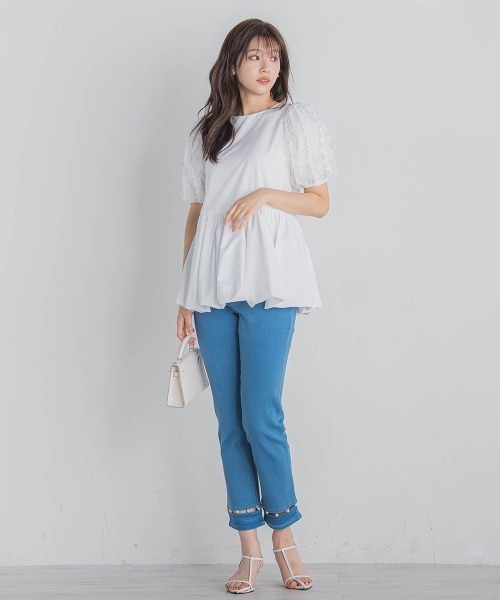 QUEENS COURT（クイーンズコート）の「袖チュールバルーンチュニック≪洗濯機で洗える≫（チュニック・レディース・ホワイト/グリーン/ブラック・M）」の15枚目の写真