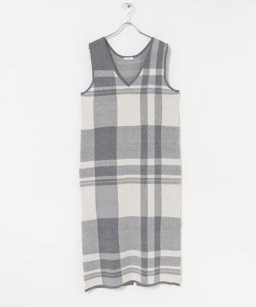 ワンピース セール】チェックワンピース×クロップドニットセット