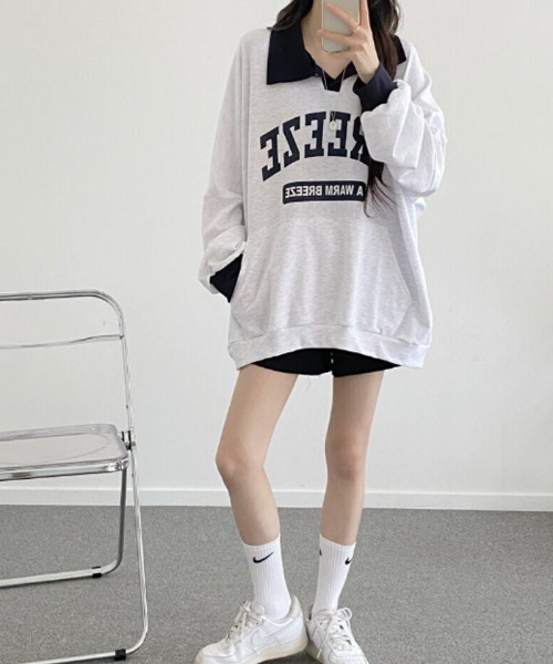 VIVID LADY（ビビッドレディー）の「ロゴ付きカラーコンビスウェット（Tシャツ/カットソー・レディース・ワイン/グリーン/ネイビー・FREE）」の9枚目の写真