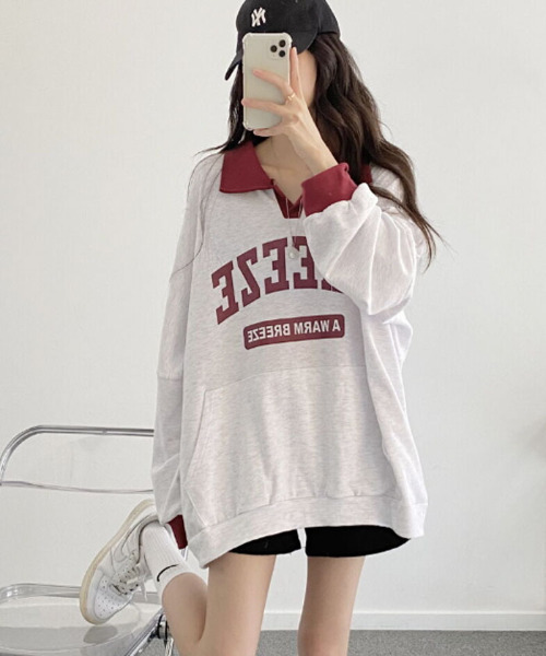 VIVID LADY（ビビッドレディー）の「ロゴ付きカラーコンビスウェット（Tシャツ/カットソー・レディース・ワイン/グリーン/ネイビー・FREE）」の18枚目の写真