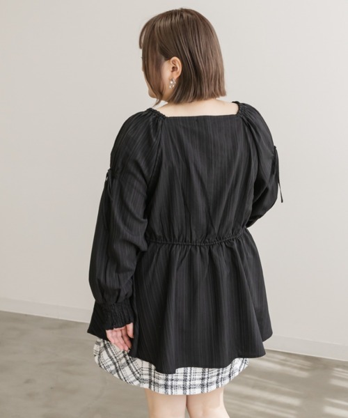 CLETTE(クレット)の「リボン使いスクエアネックブラウス(シャツ/ブラウス・レディース・ピンク/アイボリー/ブルーグレー/ブラック・LL/3L/4L)」の11枚目の写真
