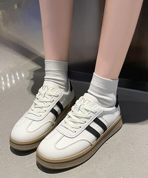 配色 ライン 厚底 コート スニーカー
