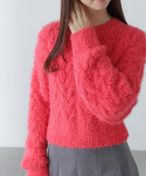 FREE'S MART（フリーズマート）の「◆シャギーケーブルニット（ニット/セーター・レディース・レッド/ホワイト/グレー・FREE）」の3枚目の写真