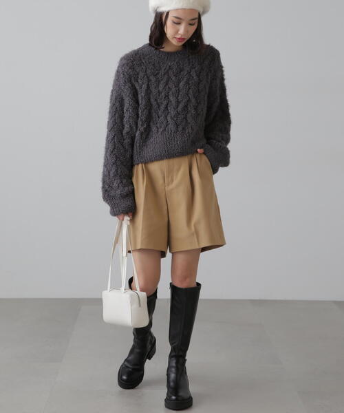 FREE'S MART（フリーズマート）の「◆シャギーケーブルニット（ニット/セーター・レディース・レッド/ホワイト/グレー・FREE）」の6枚目の写真