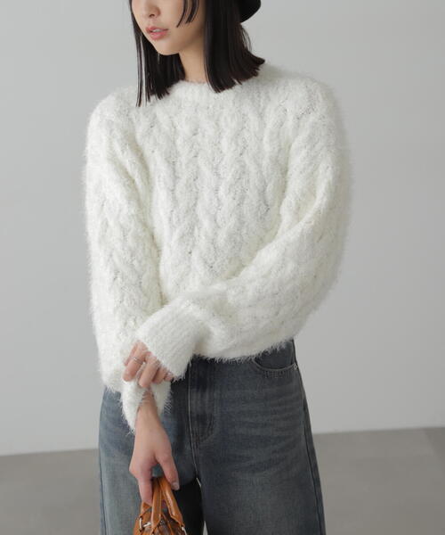 FREE'S MART（フリーズマート）の「◆シャギーケーブルニット（ニット/セーター・レディース・レッド/ホワイト/グレー・FREE）」の11枚目の写真