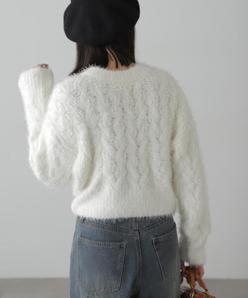 FREE'S MART（フリーズマート）の「◆シャギーケーブルニット（ニット/セーター・レディース・レッド/ホワイト/グレー・FREE）」の13枚目の写真