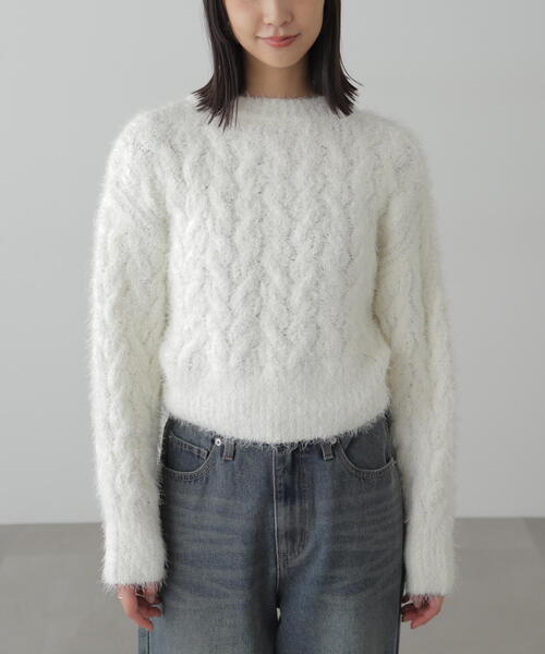 FREE'S MART（フリーズマート）の「◆シャギーケーブルニット（ニット/セーター・レディース・レッド/ホワイト/グレー・FREE）」の19枚目の写真