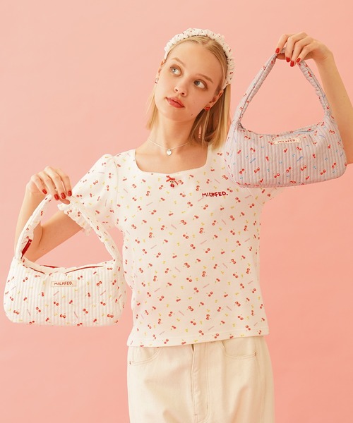 MILKFED.(ミルクフェド)の「CHERRY PATTERN HAND BAG(ハンドバッグ・レディース・グレー/オフホワイト・ONE SIZE)」の15枚目の写真