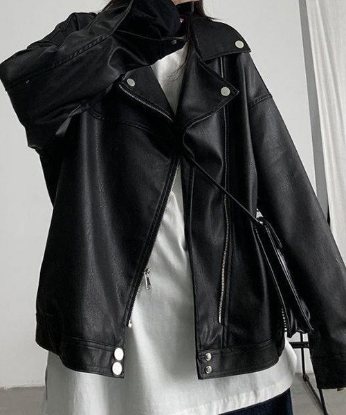 YUGA 合成皮革ルーズサイズ オートバイジャケット（ライダース