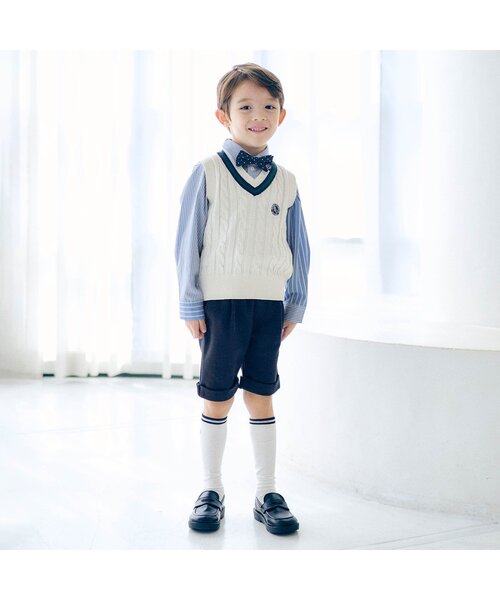 apres les cours（アプレレクール）の「【セットアップ可/ジュニア対応】フォーマルハーフパンツ（スーツパンツ・キッズ・ネイビー・100/120/130/90/110）」の4枚目の写真