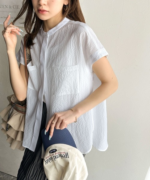 classicalelf(クラシカルエルフ)の「軽やかな風を感じて爽やかに。華奢見え♪Wポケットフレンチスリーブシャツ(シャツ/ブラウス・レディース・ブラック系その他/ブラック/ベージュ/ホワイト・LARGE/MEDIUM/SMALL/X-LARGE)」の9枚目の写真