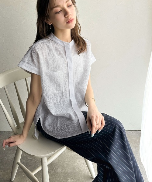 classicalelf(クラシカルエルフ)の「軽やかな風を感じて爽やかに。華奢見え♪Wポケットフレンチスリーブシャツ(シャツ/ブラウス・レディース・ブラック系その他/ブラック/ベージュ/ホワイト・LARGE/MEDIUM/SMALL/X-LARGE)」の13枚目の写真