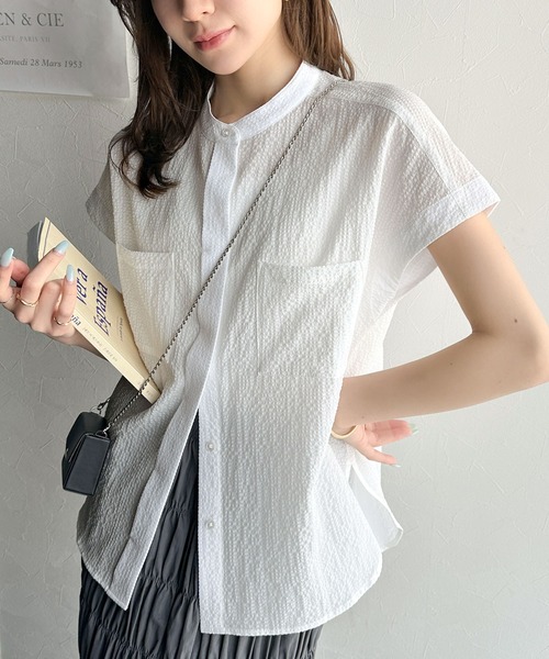 classicalelf(クラシカルエルフ)の「軽やかな風を感じて爽やかに。華奢見え♪Wポケットフレンチスリーブシャツ(シャツ/ブラウス・レディース・ブラック系その他/ブラック/ベージュ/ホワイト・LARGE/MEDIUM/SMALL/X-LARGE)」の5枚目の写真