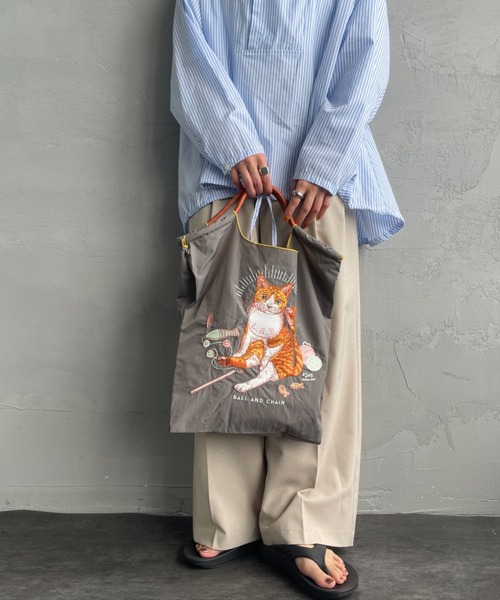 Ball&Chain（ボールアンドチェーン）の「[BALL&CHAIN/ボールアンドチェーン] D. BABY CAT 刺繍デザインナイロントートバッグ（トートバッグ・レディース・グレー/ベージュ・M）」の19枚目の写真