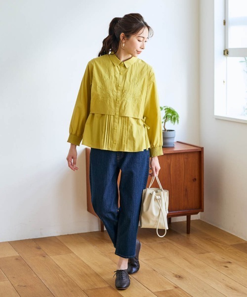 SMILE LAND(スマイルランド)の「<大きいサイズ>綿100%フェイクレイヤード刺しゅうブラウス【Otona Purete】(シャツ/ブラウス・レディース・ブラック/イエロー系・L/LL/4L/3L/5L)」の19枚目の写真