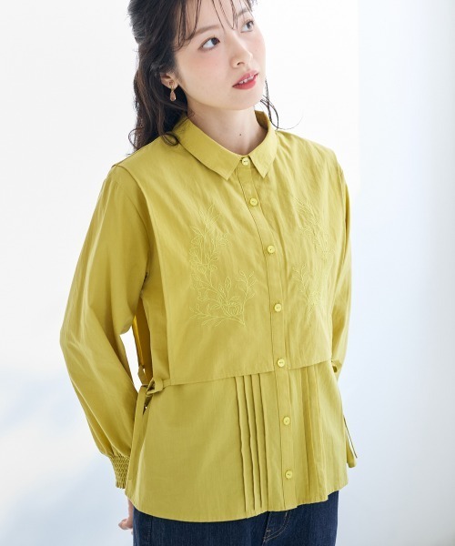 SMILE LAND(スマイルランド)の「<大きいサイズ>綿100%フェイクレイヤード刺しゅうブラウス【Otona Purete】(シャツ/ブラウス・レディース・ブラック/イエロー系・L/LL/4L/3L/5L)」の3枚目の写真