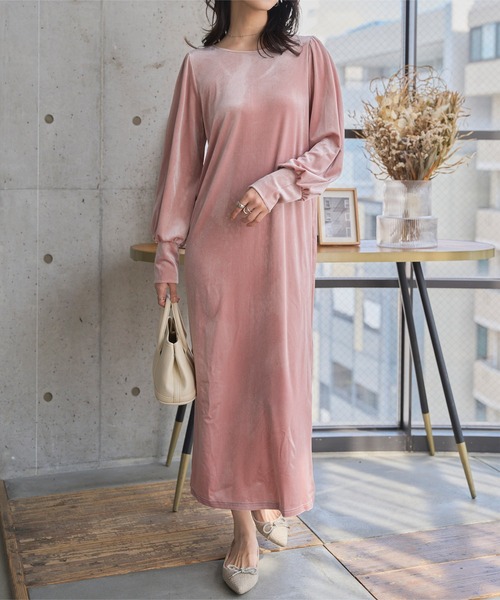 セール】パフスリーブベロアロングワンピース（ワンピース）｜KOBE