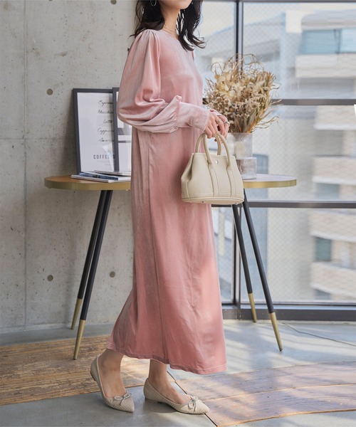 セール】パフスリーブベロアロングワンピース（ワンピース）｜KOBE