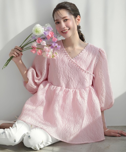 MERAKI（メラキ）の「シアージャガードパールブラウス（シャツ/ブラウス・レディース・ホワイト/ブルー/ピンク/ブラック・FREE）」の4枚目の写真