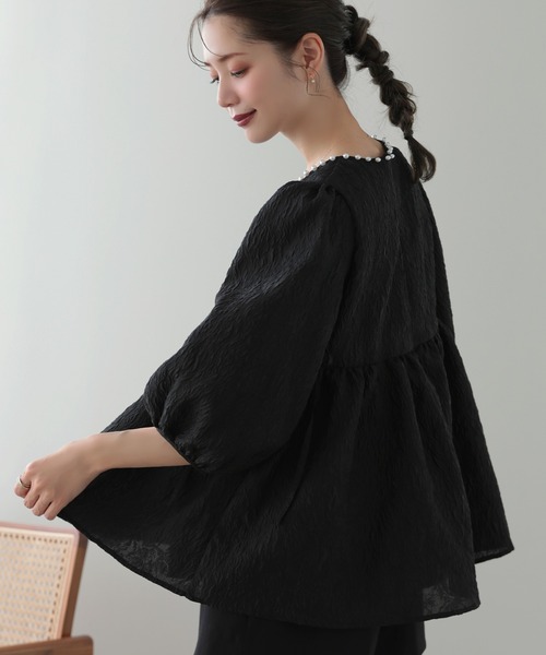 MERAKI（メラキ）の「シアージャガードパールブラウス（シャツ/ブラウス・レディース・ホワイト/ブルー/ピンク/ブラック・FREE）」の18枚目の写真