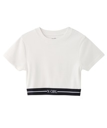 X-girl | LOGO AND STRIPE CROPPED S/S TOP(Tシャツ/カットソー)