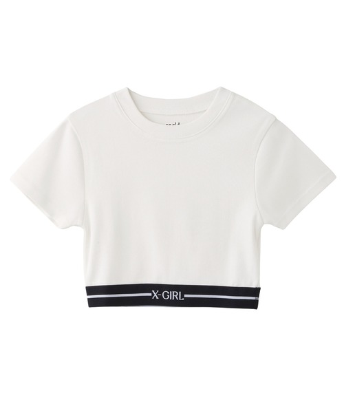 X-girl（エックスガール）の「LOGO AND STRIPE CROPPED S/S TOP（Tシャツ/カットソー・レディース・ホワイト/ブラック/マルチ・S/M）」の2枚目の写真
