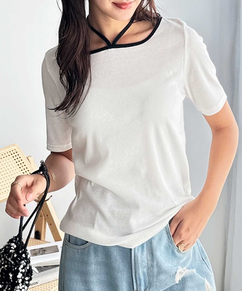 GeeRA(ジーラ)の「ホルターネック配色リブTシャツ(Tシャツ/カットソー・レディース・オフホワイト/チャコールグレー/ブラック・LARGE/X-LARGE/MEDIUM)」の7枚目の写真