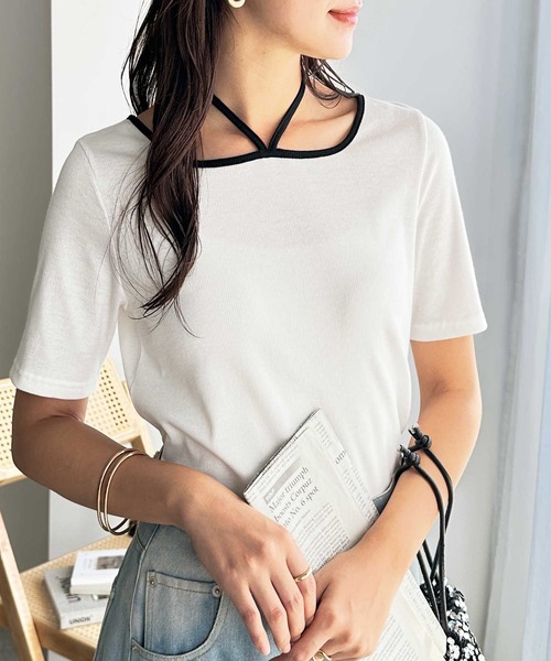 GeeRA(ジーラ)の「ホルターネック配色リブTシャツ(Tシャツ/カットソー・レディース・オフホワイト/チャコールグレー/ブラック・LARGE/X-LARGE/MEDIUM)」の16枚目の写真