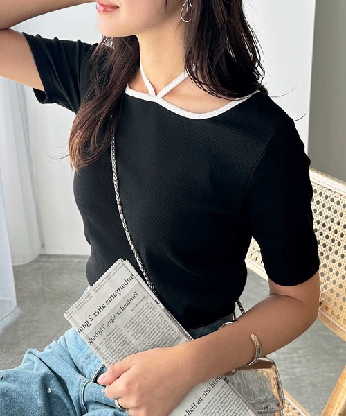 GeeRA(ジーラ)の「ホルターネック配色リブTシャツ(Tシャツ/カットソー・レディース・オフホワイト/チャコールグレー/ブラック・LARGE/X-LARGE/MEDIUM)」の19枚目の写真