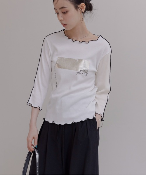新品　今季　Eimee Law (エイミーロウ) 箔バープリントテレコトップス セール】箔バープリント テレコトップス（Tシャツ/カットソー