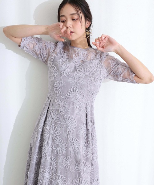 PourVous(プールヴー)の「結婚式 二次会 パーティー ドレス モール レース リボン ロング&七分袖 セレモニー フォーマル オケージョンドレス 同窓会 成人式 リボン編み上げ パール ボタン お呼ばれ 謝恩会 20代 30代(ドレス・レディース・グレー/ブラック/ベージュ・S/M)」の9枚目の写真