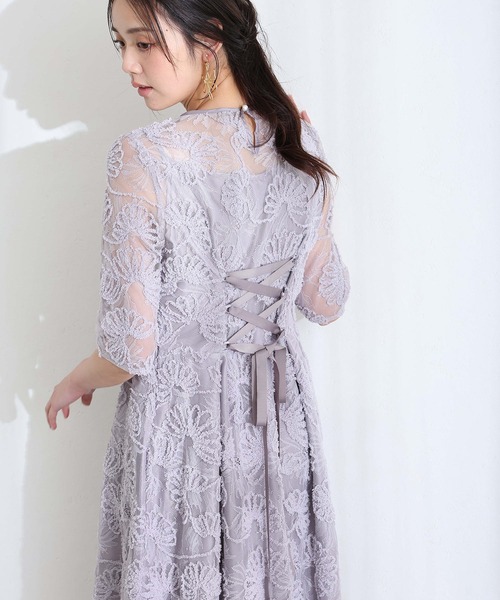 PourVous(プールヴー)の「結婚式 二次会 パーティー ドレス モール レース リボン ロング&七分袖 セレモニー フォーマル オケージョンドレス 同窓会 成人式 リボン編み上げ パール ボタン お呼ばれ 謝恩会 20代 30代(ドレス・レディース・グレー/ブラック/ベージュ・S/M)」の10枚目の写真