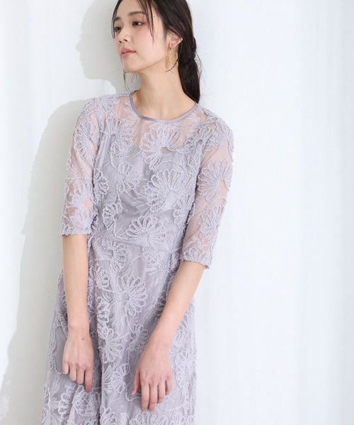 PourVous(プールヴー)の「結婚式 二次会 パーティー ドレス モール レース リボン ロング&七分袖 セレモニー フォーマル オケージョンドレス 同窓会 成人式 リボン編み上げ パール ボタン お呼ばれ 謝恩会 20代 30代(ドレス・レディース・グレー/ブラック/ベージュ・S/M)」の11枚目の写真