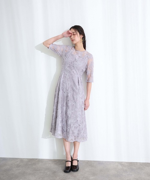 PourVous(プールヴー)の「結婚式 二次会 パーティー ドレス モール レース リボン ロング&七分袖 セレモニー フォーマル オケージョンドレス 同窓会 成人式 リボン編み上げ パール ボタン お呼ばれ 謝恩会 20代 30代(ドレス・レディース・グレー/ブラック/ベージュ・S/M)」の12枚目の写真