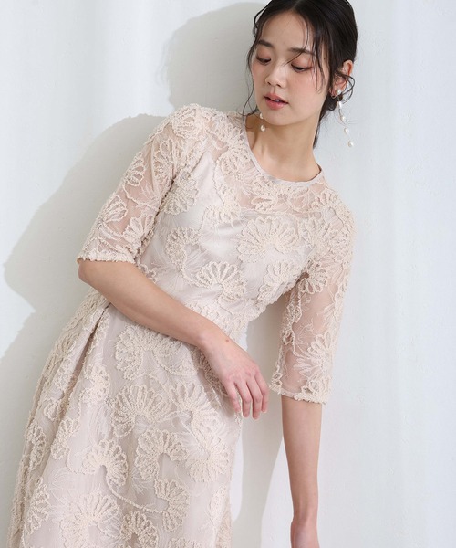 PourVous(プールヴー)の「結婚式 二次会 パーティー ドレス モール レース リボン ロング&七分袖 セレモニー フォーマル オケージョンドレス 同窓会 成人式 リボン編み上げ パール ボタン お呼ばれ 謝恩会 20代 30代(ドレス・レディース・グレー/ブラック/ベージュ・S/M)」の14枚目の写真