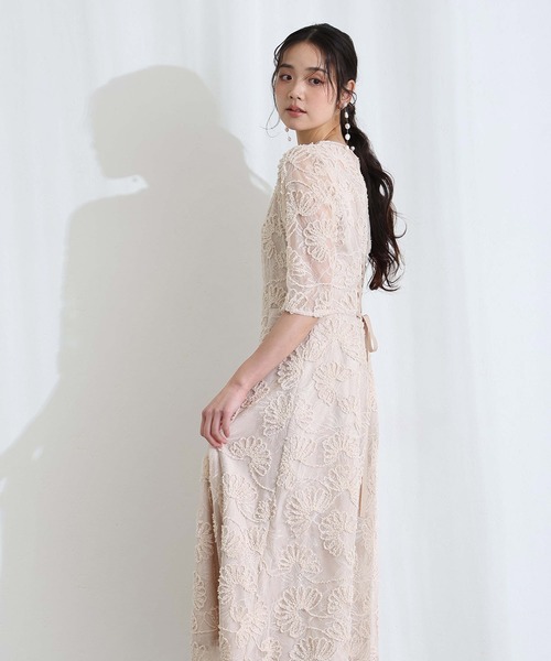 PourVous(プールヴー)の「結婚式 二次会 パーティー ドレス モール レース リボン ロング&七分袖 セレモニー フォーマル オケージョンドレス 同窓会 成人式 リボン編み上げ パール ボタン お呼ばれ 謝恩会 20代 30代(ドレス・レディース・グレー/ブラック/ベージュ・S/M)」の15枚目の写真