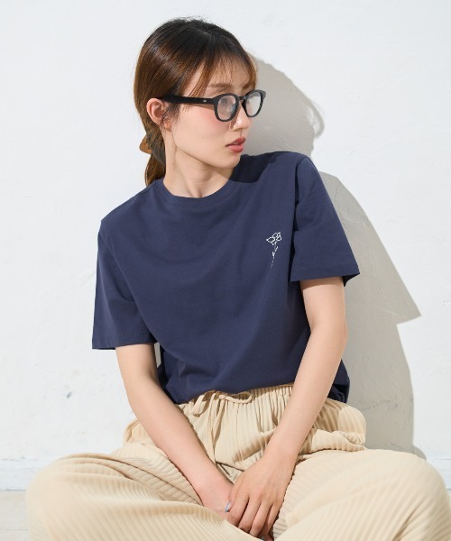 フラワーワンポイント 半袖サイロTシャツ/コットンTシャツ