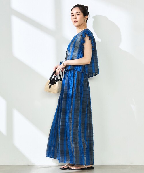 NOLLEY’S（ノーリーズ）の「《セットアップ対応》KIRYUチェック柄カットジャガードブラウス（シャツ/ブラウス・レディース・ブルー系その他6・38）」の5枚目の写真