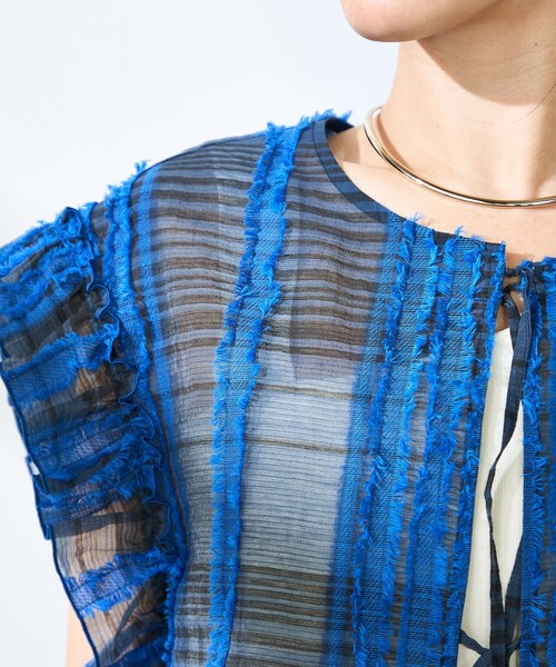 NOLLEY’S（ノーリーズ）の「《セットアップ対応》KIRYUチェック柄カットジャガードブラウス（シャツ/ブラウス・レディース・ブルー系その他6・38）」の13枚目の写真