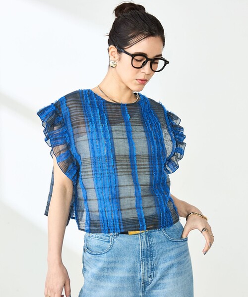 NOLLEY’S（ノーリーズ）の「《セットアップ対応》KIRYUチェック柄カットジャガードブラウス（シャツ/ブラウス・レディース・ブルー系その他6・38）」の17枚目の写真