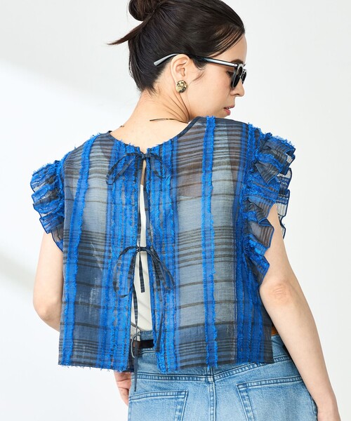 NOLLEY’S（ノーリーズ）の「《セットアップ対応》KIRYUチェック柄カットジャガードブラウス（シャツ/ブラウス・レディース・ブルー系その他6・38）」の21枚目の写真