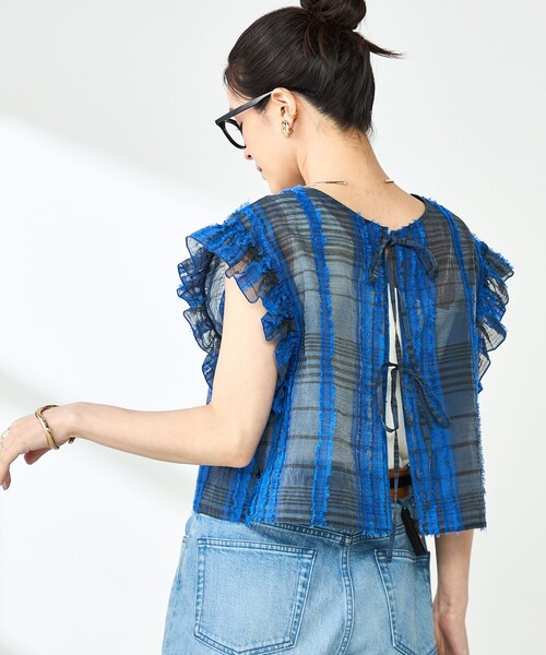 NOLLEY’S（ノーリーズ）の「《セットアップ対応》KIRYUチェック柄カットジャガードブラウス（シャツ/ブラウス・レディース・ブルー系その他6・38）」の22枚目の写真