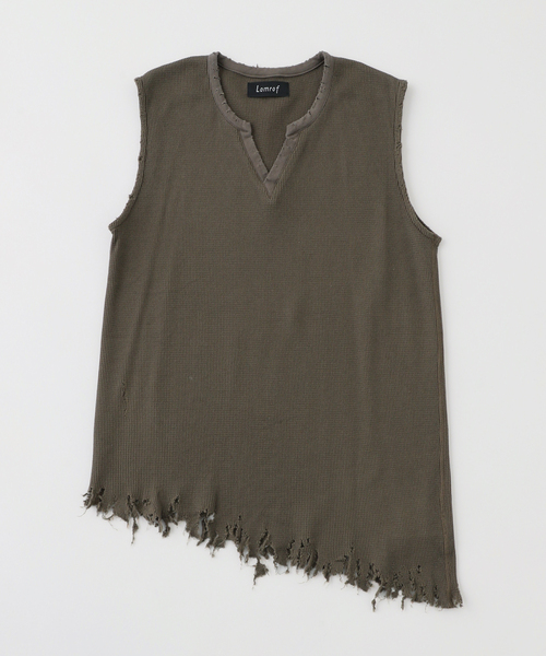 LAMROF / ラムロフ】BORO SLANTED SLEEVELESS