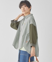 ブラウス シャツ 異素材ミックスボックスシャツ レディース 異素材ミックス」に該当するシャツ/ブラウスファッション通販