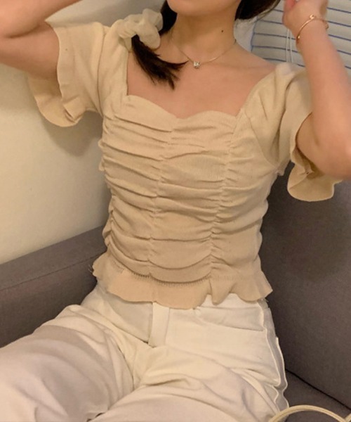 &soiree(アンドソワレ)の「【&soiree】スクエアネック半袖ニットトップス(その他トップス・レディース・ブラック/ベージュ/グリーン系その他・MEDIUM)」の10枚目の写真