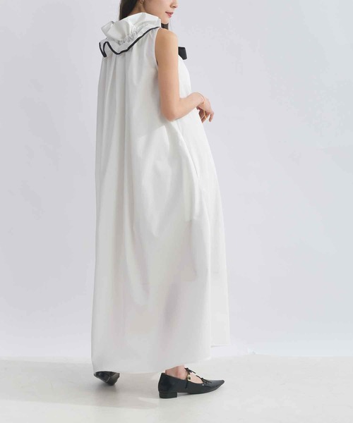 PICCIN PERLA(ピッチンペルラ)の「リボンタイフリルノースリーブワンピース(ワンピース・レディース・ブラック/オフホワイト・M)」の15枚目の写真